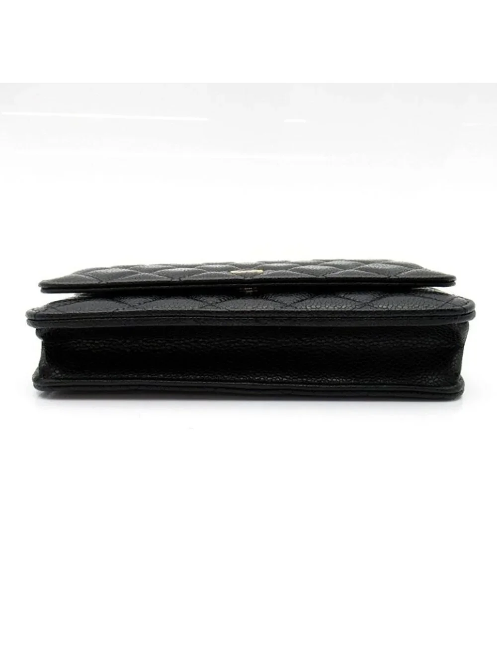 Chanel Quilted Chain Wallet Caviar Leather Shoulder Bag Black